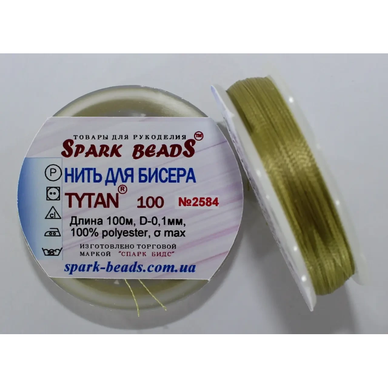 Нитка Титан 100 Spark Beads, 100 м, оливковий— нитка для бісероплетіння, вишивки, рукоділля