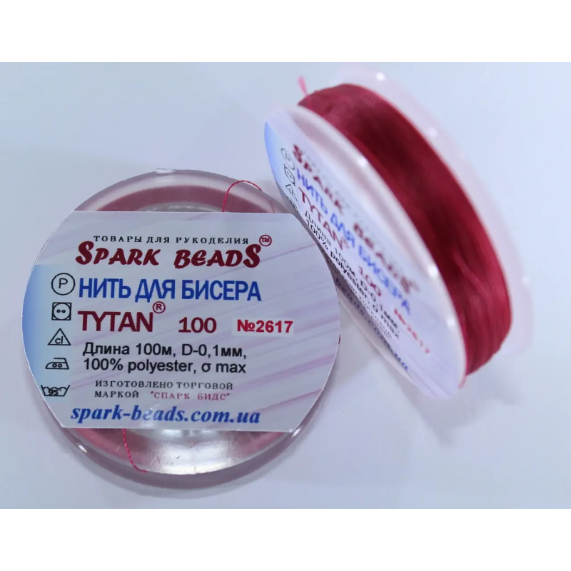 Нитка Титан 100 Spark Beads, 100 м, карміново червоний — нитка для бісероплетіння, вишивки, рукоділля