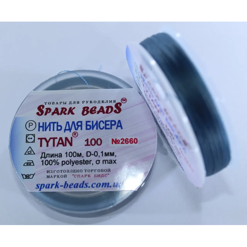 Нитка Титан 100 Spark Beads, 100 м, джинсовий — нитка для бісероплетіння, вишивки, рукоділля