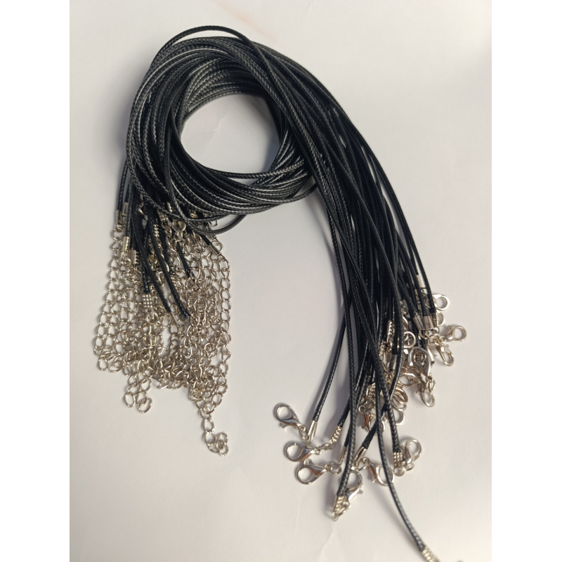 Вощений шнур полірований 2 мм з застібкою та подовжувачем, чорний, 45 см