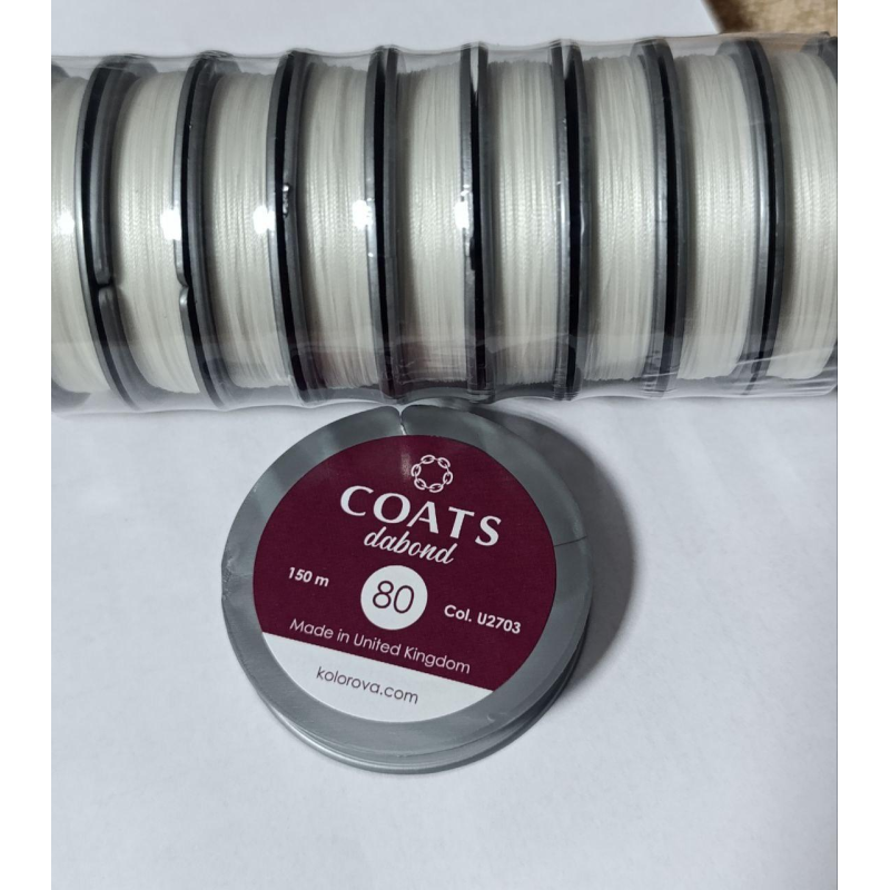 Нитки Coats Dabond 80 білий, 150 м, поліестер, шайба