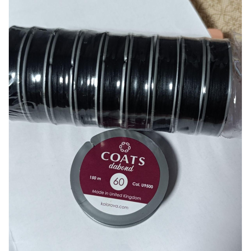 Нитки Coats Dabond 60, чорний, 150 м, поліестер, шайба