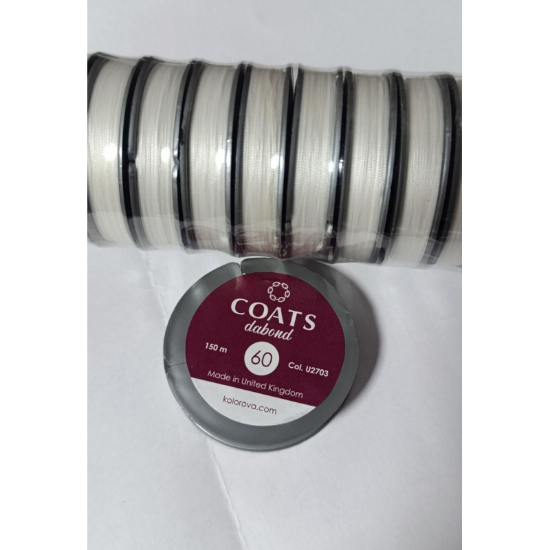 Нитки Coats Dabond 60, білий, 150 м, поліестер, шайба